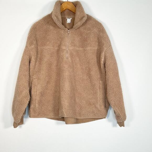 H&M Faux Shearling Pullover Sweatshirt Coat Jacket Teddy Camel Tan Beige - Picture 3 of 10